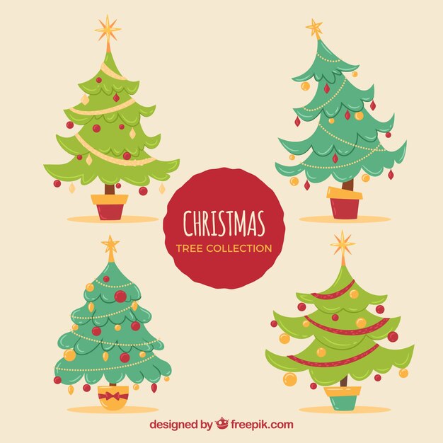 Pack de árboles de navidad dibujados a mano 