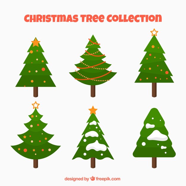 Pack de árboles de navidad en diseño plano 
