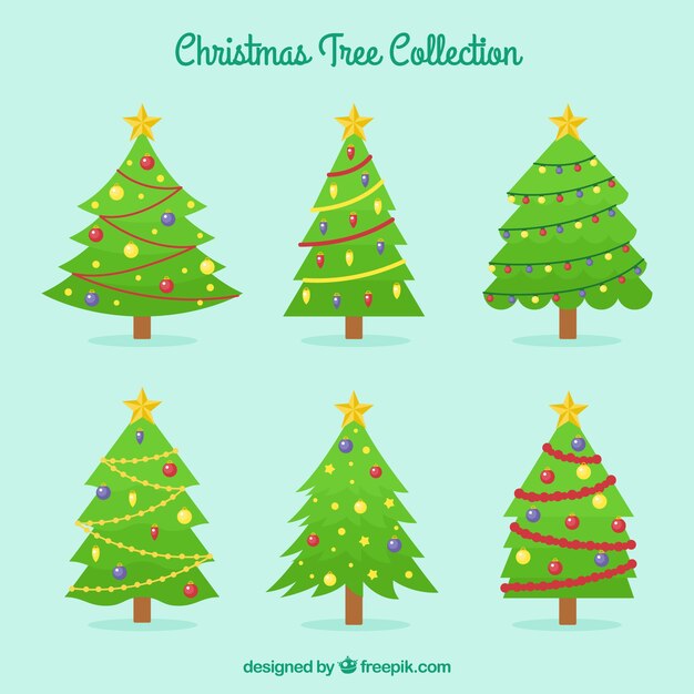 Pack de árboles de navidad en diseño plano