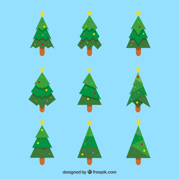 Vector gratuito pack de árboles de navidad en diseño plano