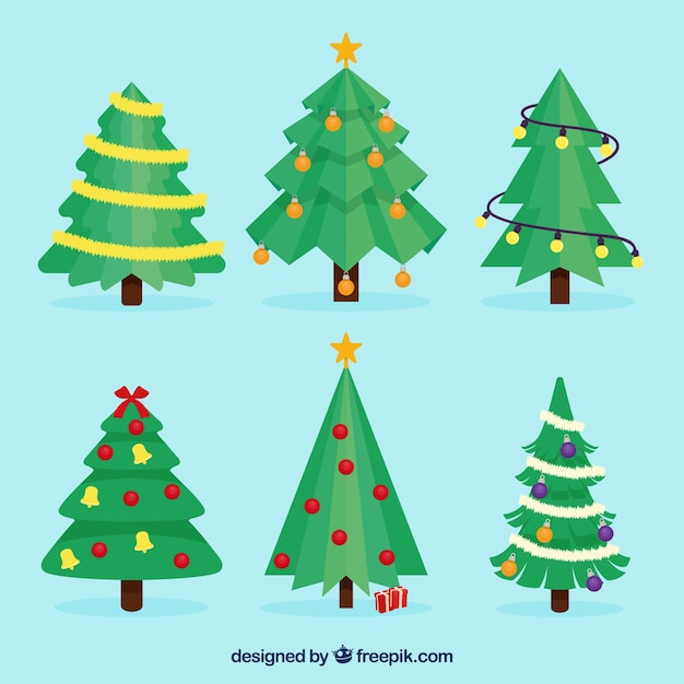 Pack de árboles de navidad en diseño plano 