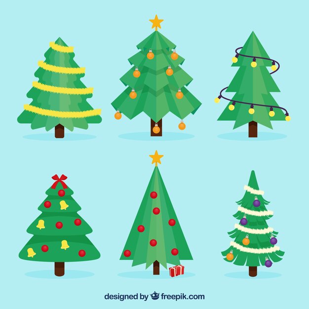 Pack de árboles de navidad en diseño plano