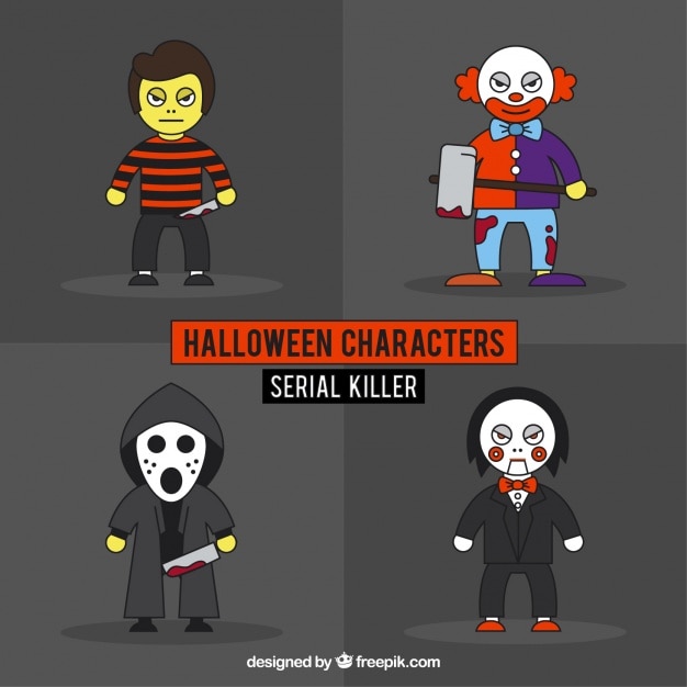 Vector gratuito pack de asesinos en serie de halloween dibujados a mano  