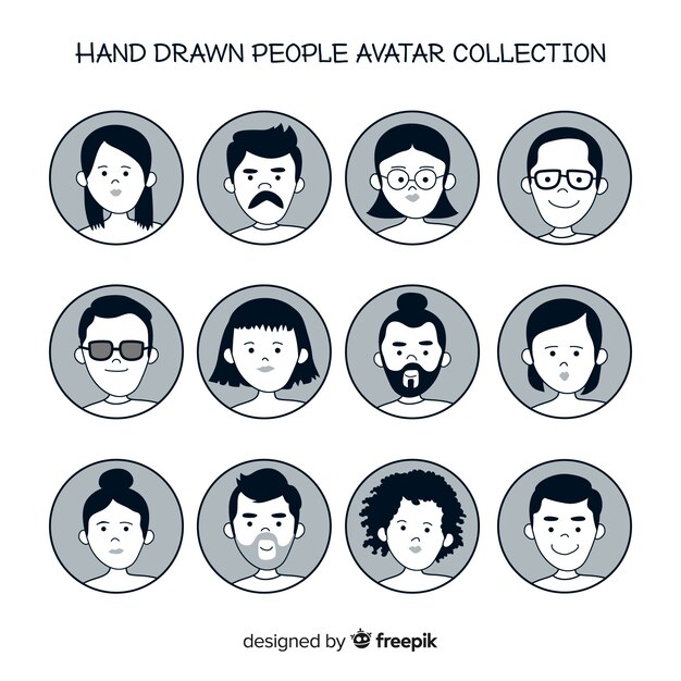 Pack avatares de gente dibujados a mano