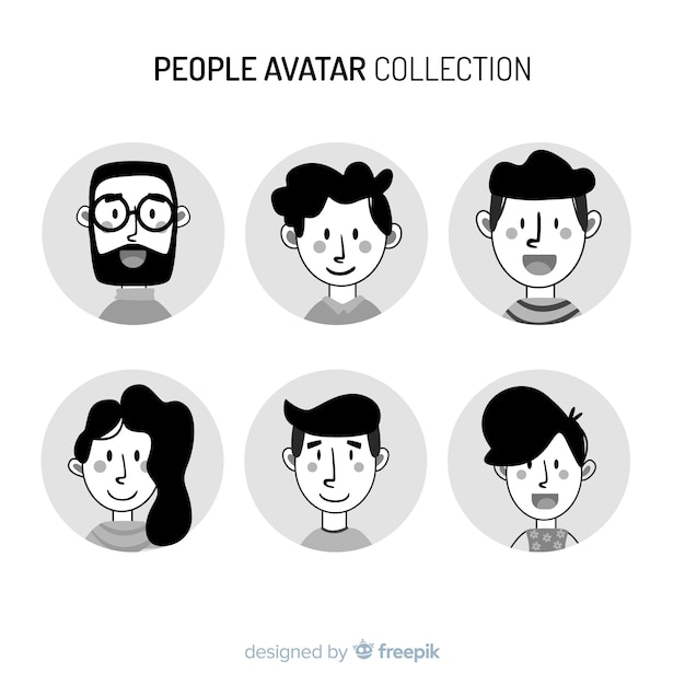 Vector gratuito pack avatares de personas sin color dibujados a mano