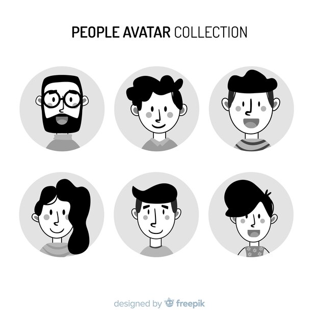 Pack avatares de personas sin color dibujados a mano