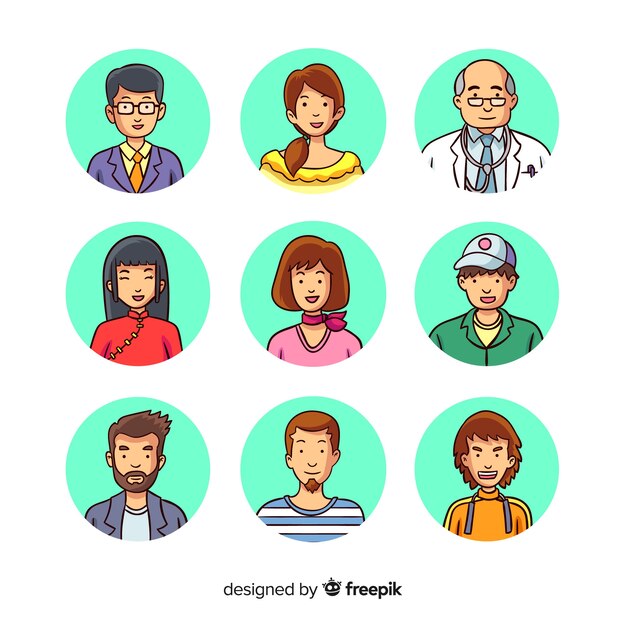 Pack avatares de personas dibujados a mano