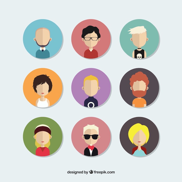 Vector gratuito pack de avatares de personas en diseño plano