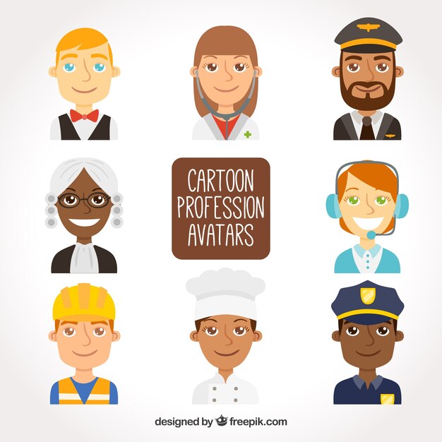 Pack de avatares de profesiones de dibujo animado