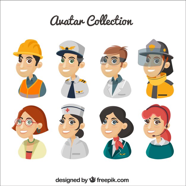 Pack de avatares de profesiones de dibujos animados