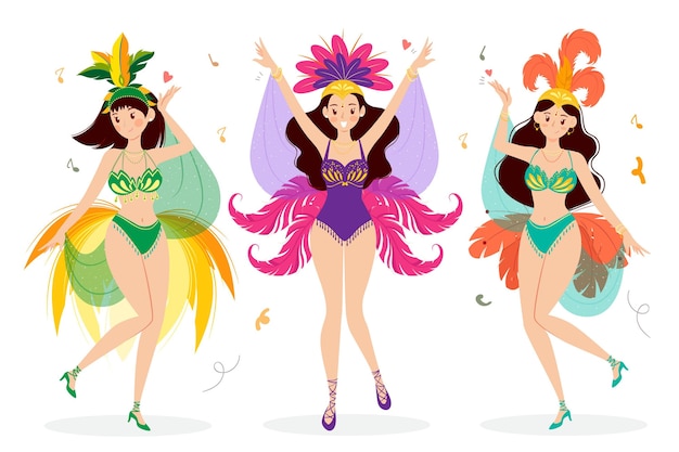 Vector gratuito pack bailarina carnaval brasileño plano