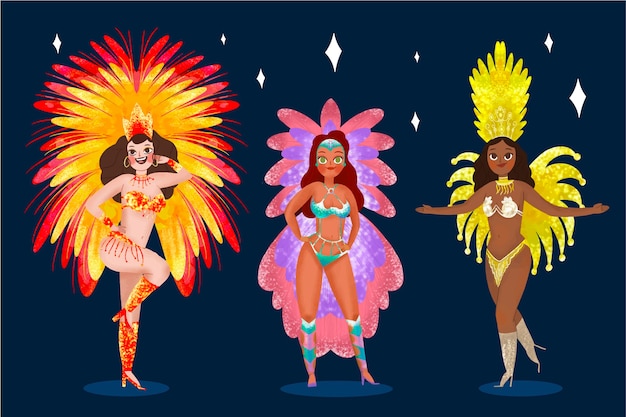 Vector gratuito pack bailarina de carnaval brasileño