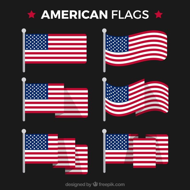 Pack de banderas americanas en diseño plano 