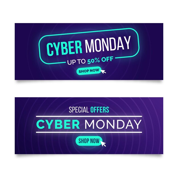 Pack de banners de cyber monday de diseño plano