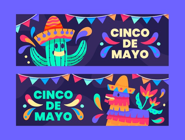 Pack de banners horizontales planos cinco de mayo