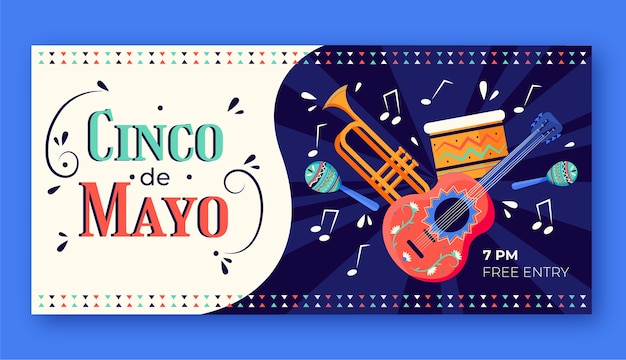 Vector gratuito pack de banners horizontales planos cinco de mayo