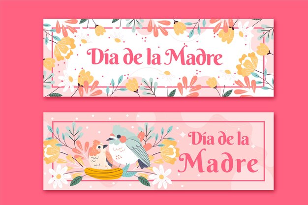 Pack de banners horizontales planos del día de la madre en español