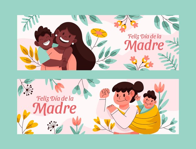 Pack de banners horizontales planos del día de la madre en español