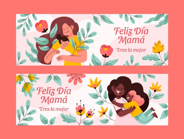 Vector gratuito pack de banners horizontales planos del día de la madre en español