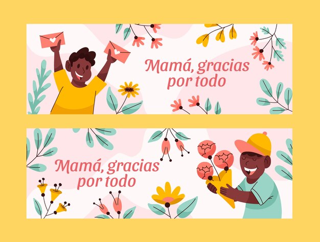 Pack de banners horizontales planos del día de la madre en español