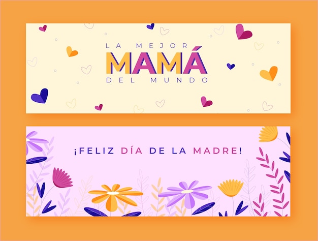 Pack de banners horizontales planos del día de la madre en español