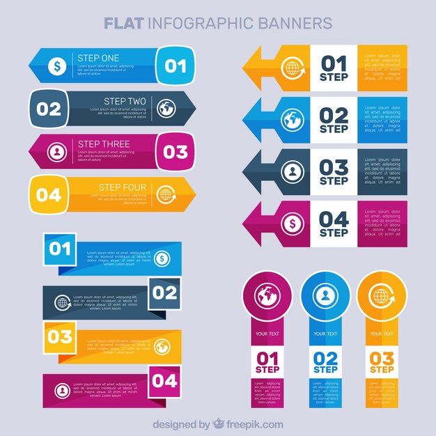 Pack de banners infográficos planos