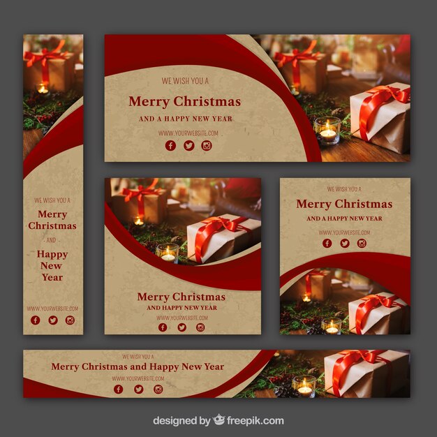 Pack de banners de navidad en estilo vintage