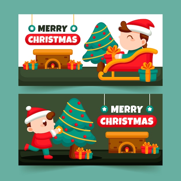 Pack de banners planos de navidad