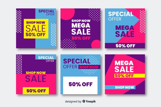 Pack banners promocionales de rebajas para redes sociales