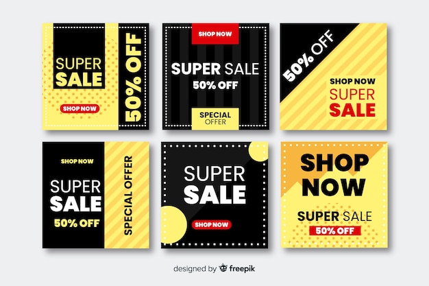 Vector gratuito pack banners promocionales de rebajas para redes sociales