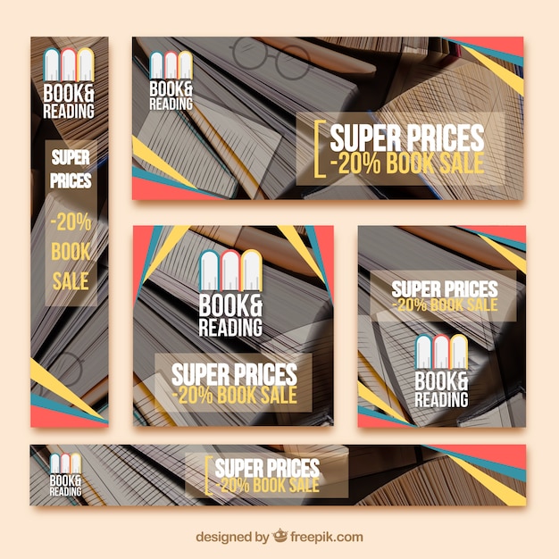 Vector gratuito pack de banners de rebajas de libros