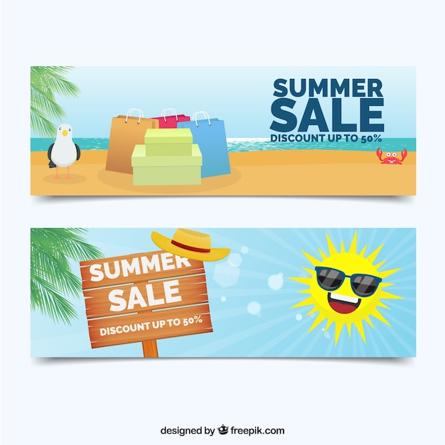 Vector gratuito pack de banners de rebajas de verano en estilo flat