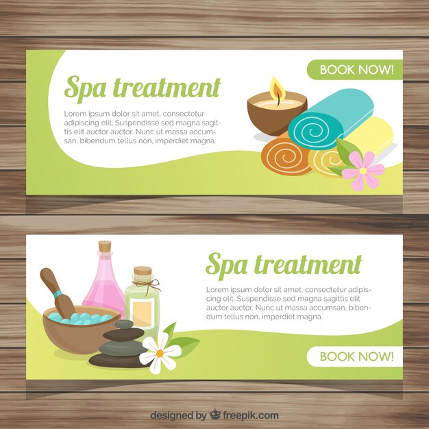 Pack de banners verde de tratamiento de spa