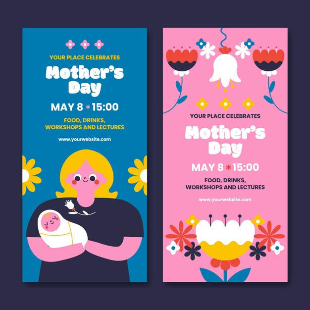 Vector gratuito pack de banners verticales planos del día de la madre
