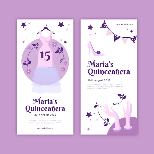 Pack de banners verticales de quinceañera dibujados a mano