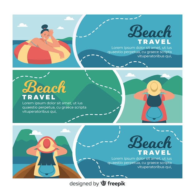 Vector gratuito pack banners de viaje planos