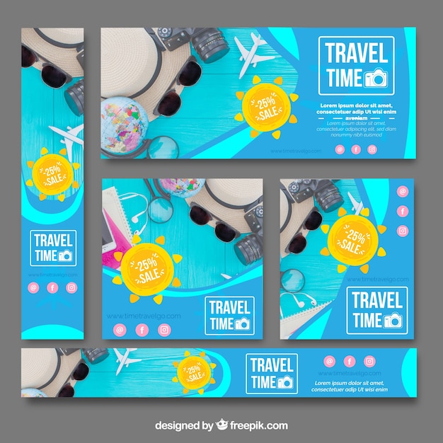 Vector gratuito pack de banners de viaje de verano