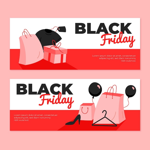 Pack de banners de viernes negro dibujados a mano