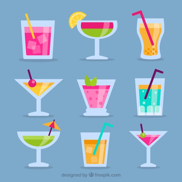 Pack de bebidas exóticas en diseño plano 