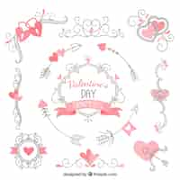 Vector gratuito pack de bocetos de adornos del día de san valentín