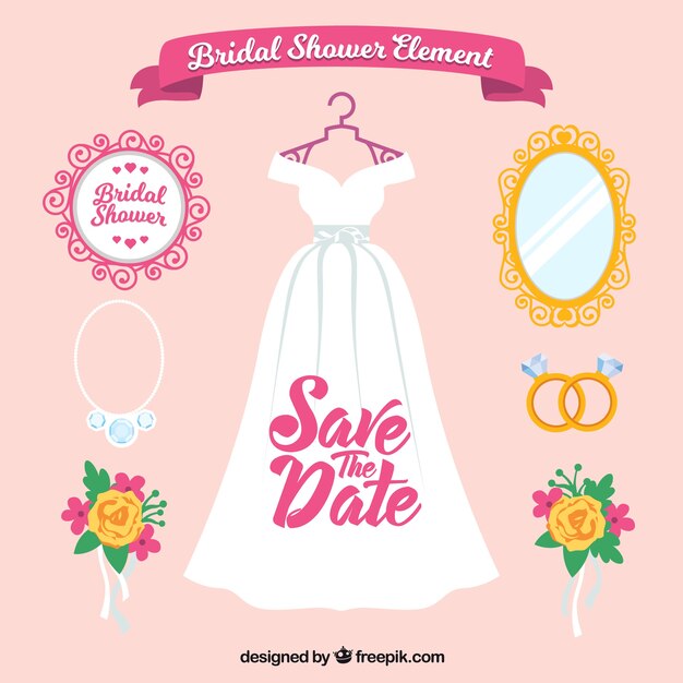 Pack de boda plano de accesorios femeninos