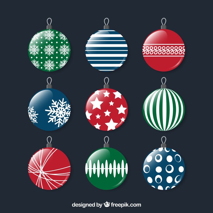 Vector gratuito pack de bolas navideñas en diseño plano