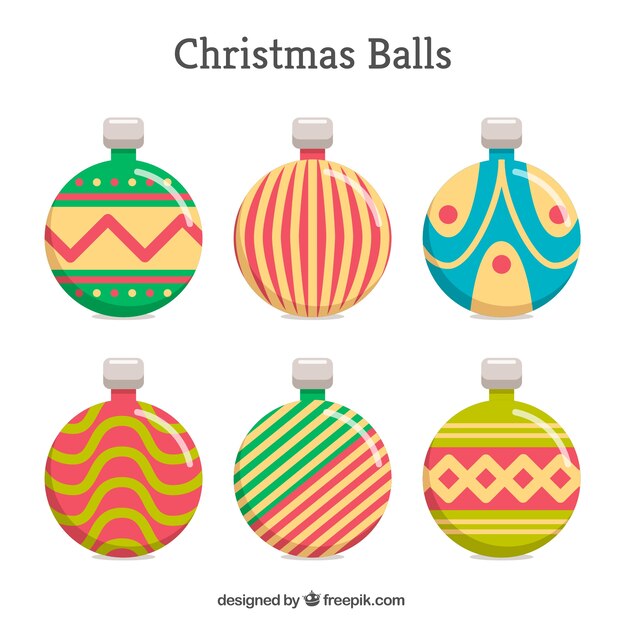 Pack de bolas navideñas en diseño plano 