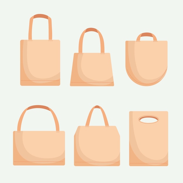 Vector gratuito pack de bolsa de tela de diseño plano