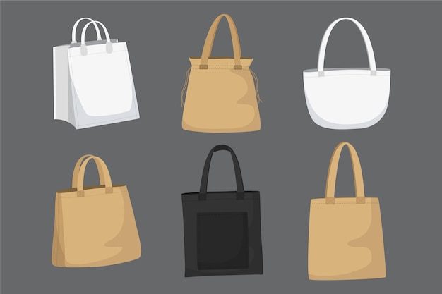 Vector gratuito pack de bolsa de tela de diseño plano