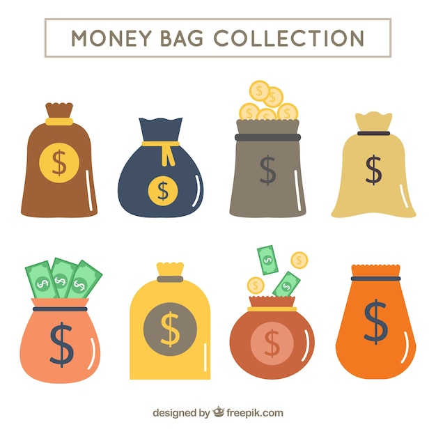 Vector gratuito pack de bolsas de dinero en diseño plano