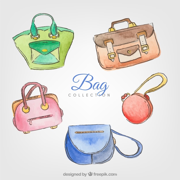 Vector gratuito pack de bolsos de mujer de acuarela