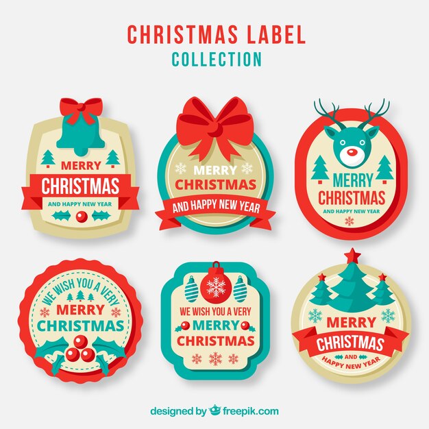 Pack de bonitas etiquetas retro de navidad