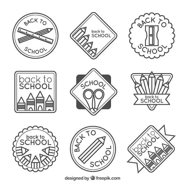 Vector gratuito pack de bonitas insignias de colegio dibujadas a mano