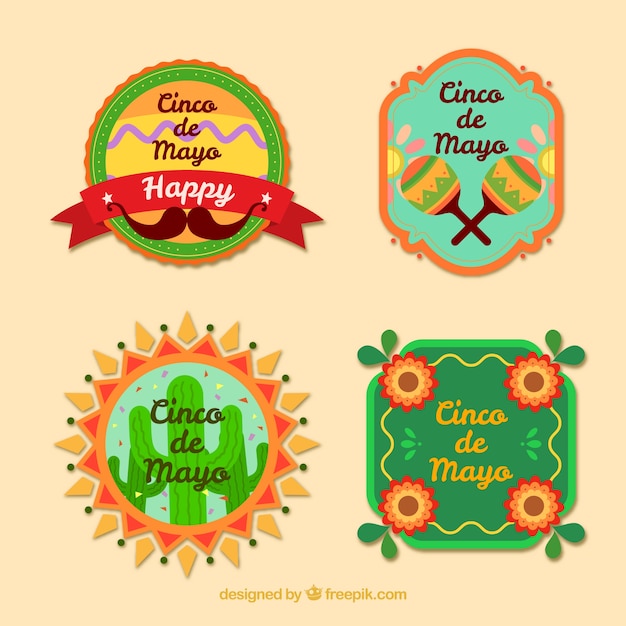 Vector gratuito pack de bonitas insignias mexicanas del cinco de mayo